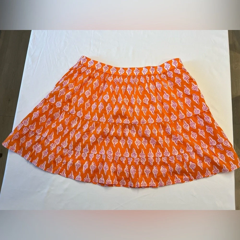 J Crew Factory Bold orange pink Tiered Ruffle Mini Skirt Size Large